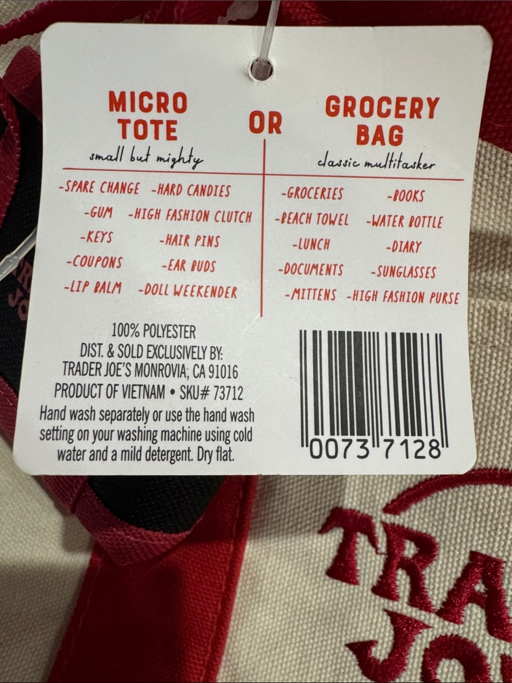 Trader Joe’s New NWT Canvas Micro Tote With Grocery Bag 2-in-1 - Picture 3 of 6